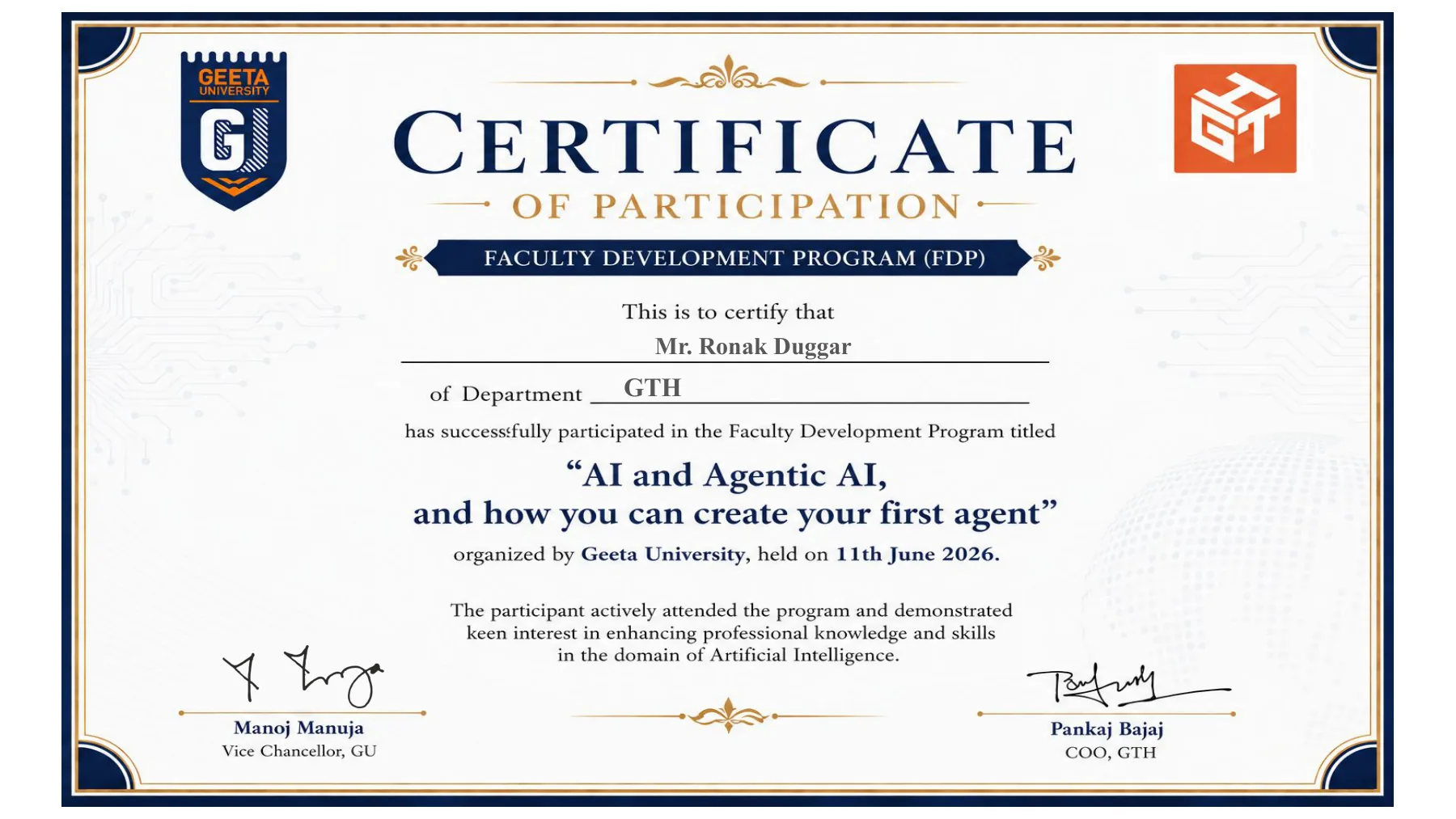 Faculty Development Program on AI & Agentic AI
