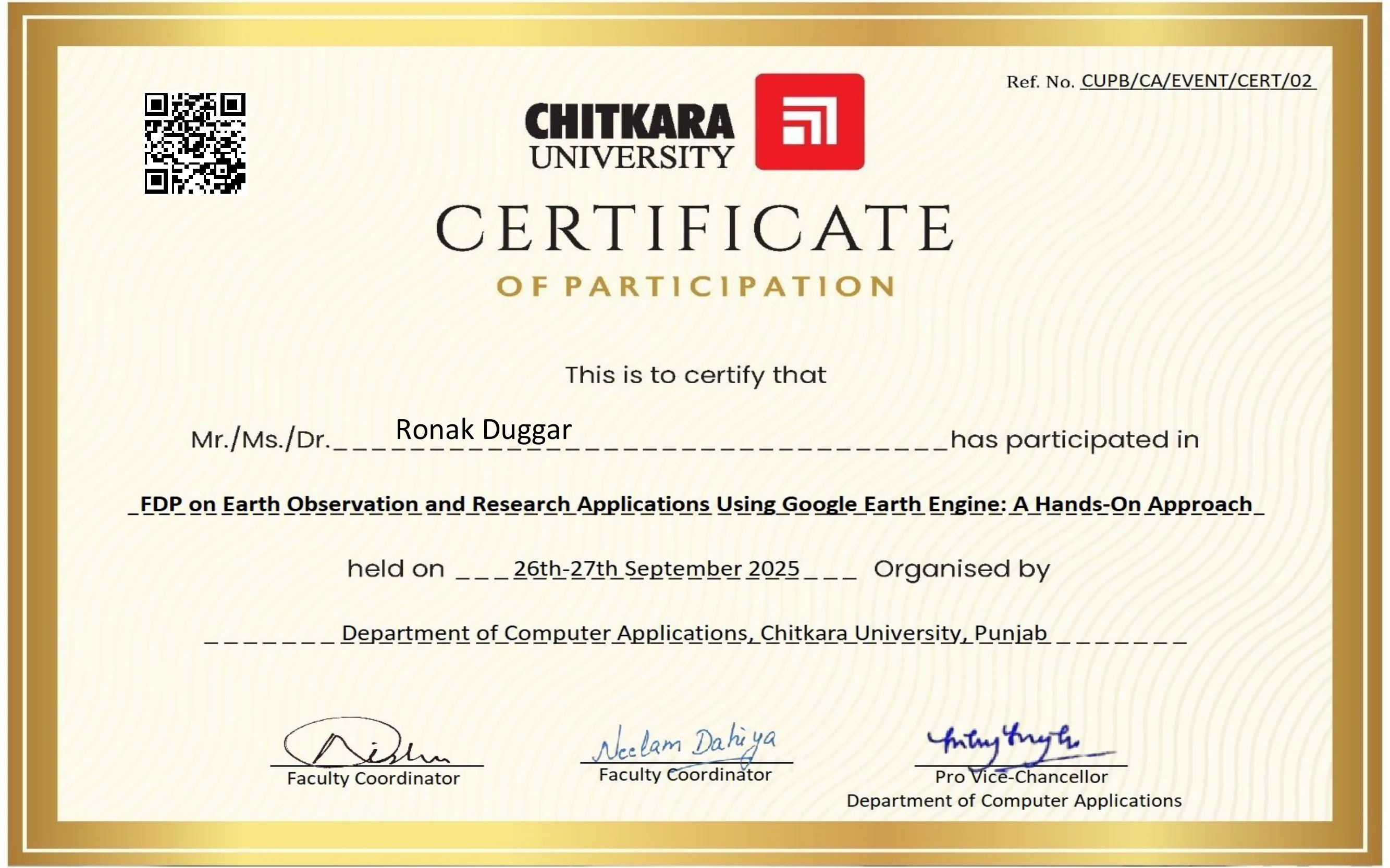 Chitkara University FDP Certification