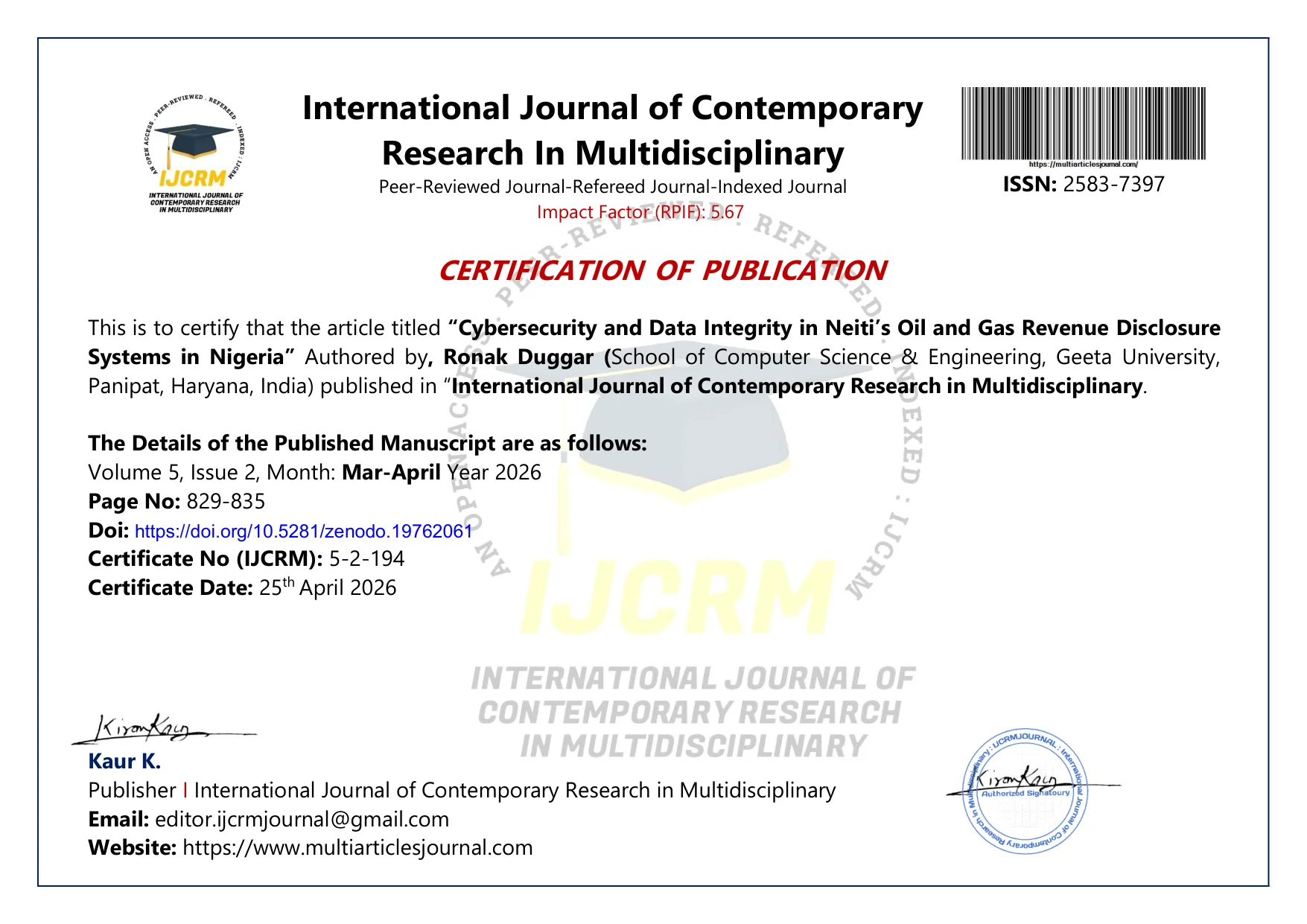 Cybersecurity & Data Integrity Research Certification