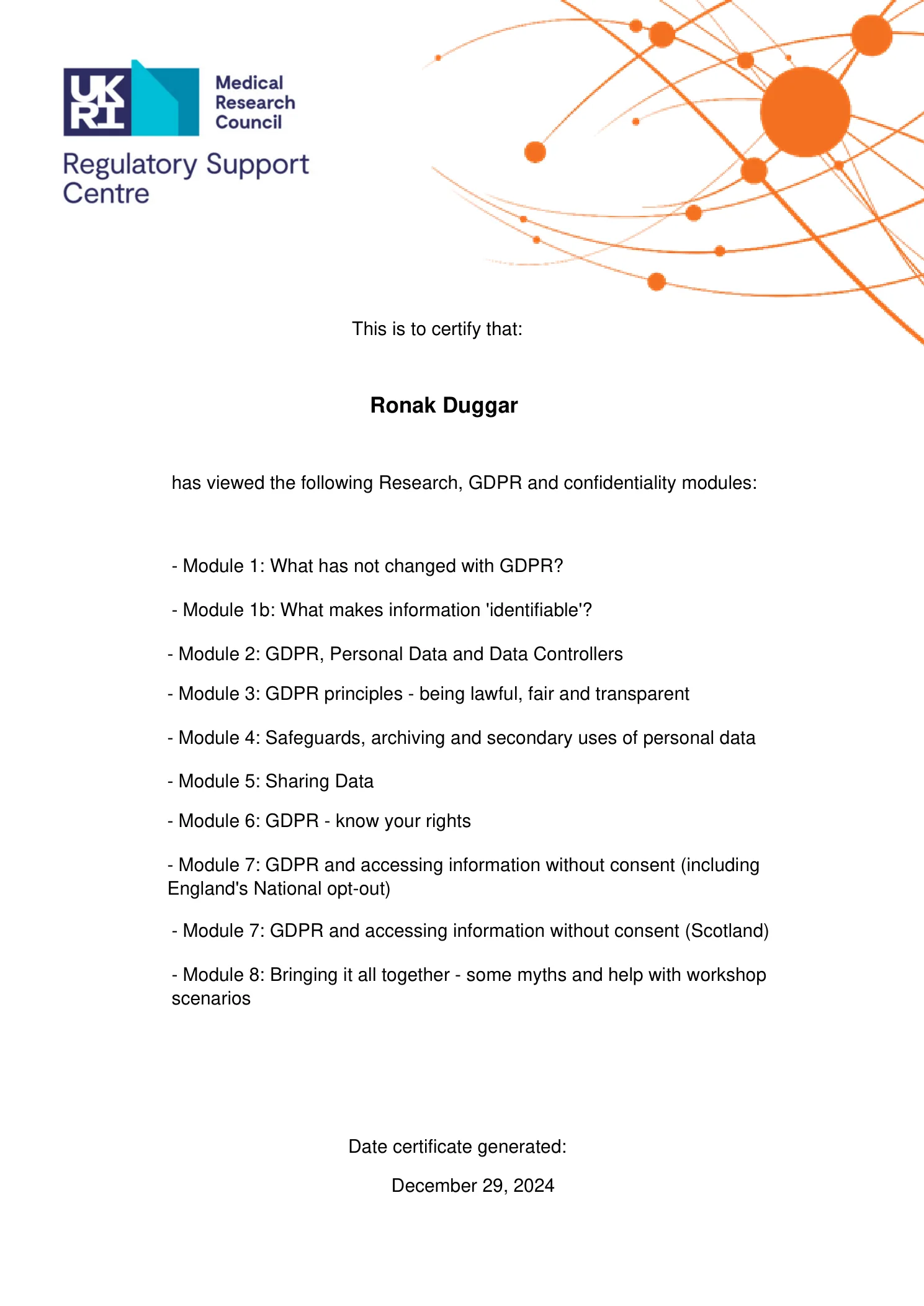 Research, GDPR and Confidentiality Certification