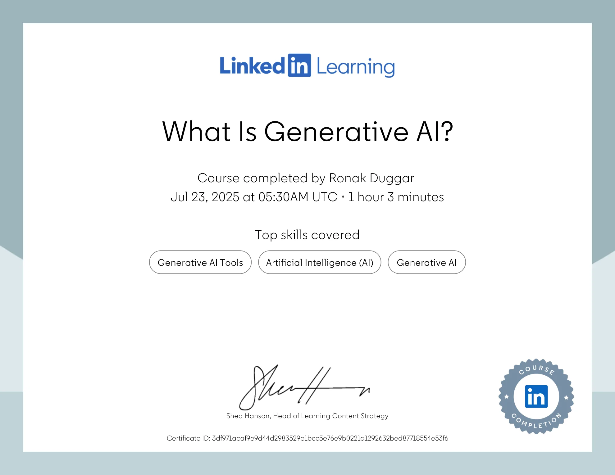 What Is Generative AI? Completion Certificate